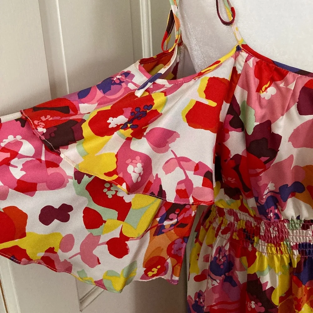 Boston Proper Floral Silk Dress w Spaghetti Ties SZ 16 - Picture 6 of 12